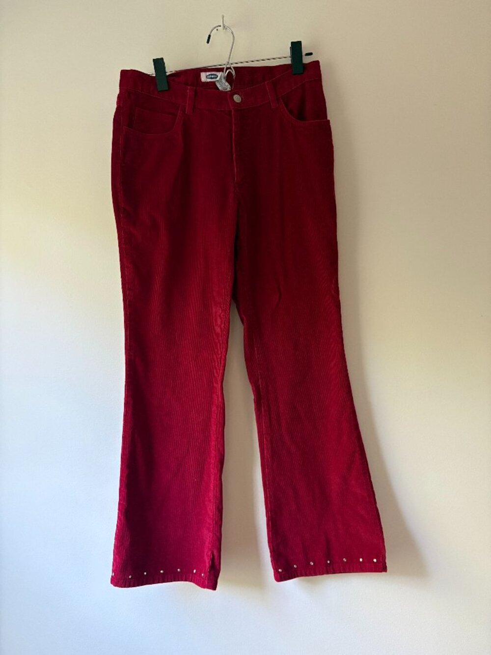 Old Navy Red Corduroy Rhinestone Hem Flare Pants Size 16